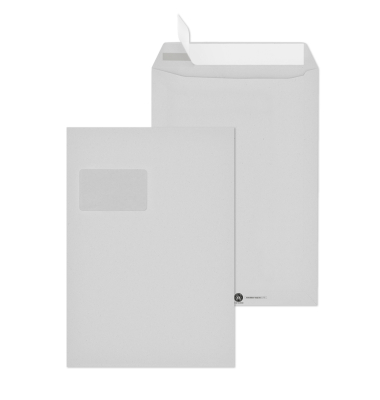 Versandtaschen 30003817, C4, mit Fenster, haftklebend, 100g, recyclinggrau
