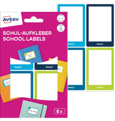 Schuletiketten Rahmen, farblich sortiert, 8 Etiketten