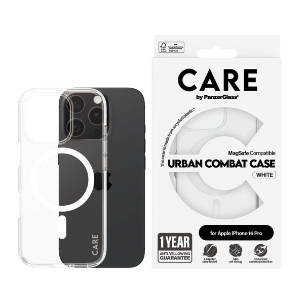 5715685004049 - 0 CARE by PanzerGlass® Flagship Case Transparent Urban Combat Weiß MagSafe für iPhone 16 Pro