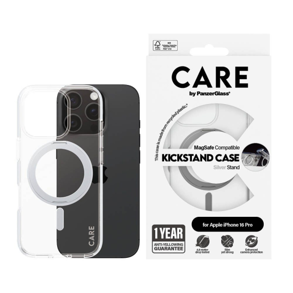 5715685003882 - 0 CARE by PanzerGlass® Feature Case Transparent Silber Kickstand & MagSafe für  iPhone 16 Pro