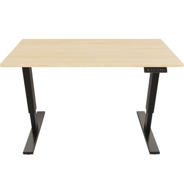 Schreibtisch E-StarterTech, elektrisch h&ouml;henverstellbar, 72,5-114,5cm (H), 140x60cm (BxT), rechteckig, ahorn / schwarz