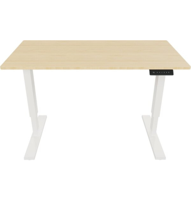 Schreibtisch E-StarterTech, elektrisch h&ouml;henverstellbar, 72,5-114,5cm (H), 140x60cm (BxT), rechteckig, ahorn / wei&szlig;