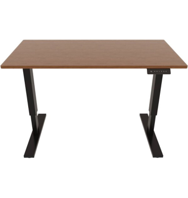 Schreibtisch E-StarterTech, elektrisch h&ouml;henverstellbar, 72,5-114,5cm (H), 160x60cm (BxT), rechteckig, nussbaum / schwarz