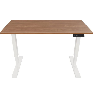 Schreibtisch E-StarterTech, elektrisch höhenverstellbar, 725-1145cm (H), 140x80cm (BxT), rechteckig, nussbaum / weiß