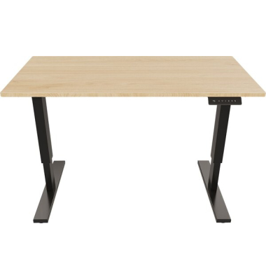Schreibtisch E-StarterTech, elektrisch höhenverstellbar, 725-1145cm (H), 140x80cm (BxT), rechteckig, eiche / schwarz