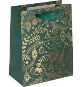 Geschenktasche Small, Golden ornaments on green, matte Oberfläche, mit Folienveredelung, Maße: 180 x 230 x 100 mm