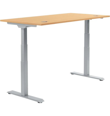Schreibtisch FLEX MODUL, elektrisch h&ouml;henverstellbar, 60,5-125,5cm (H), 200x80cm (BxT), rechteckig, buche / silber