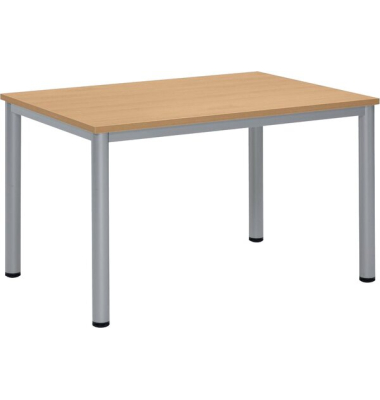 Schreibtisch BASE-MODUL Q, 72cm (H), 120x80cm (BxT), rechteckig, buche / silber