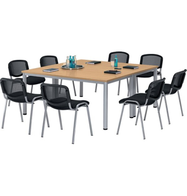 Schreibtisch BASE-MODUL Q, 72cm (H), 120x120cm (BxT), rechteckig, buche / silber