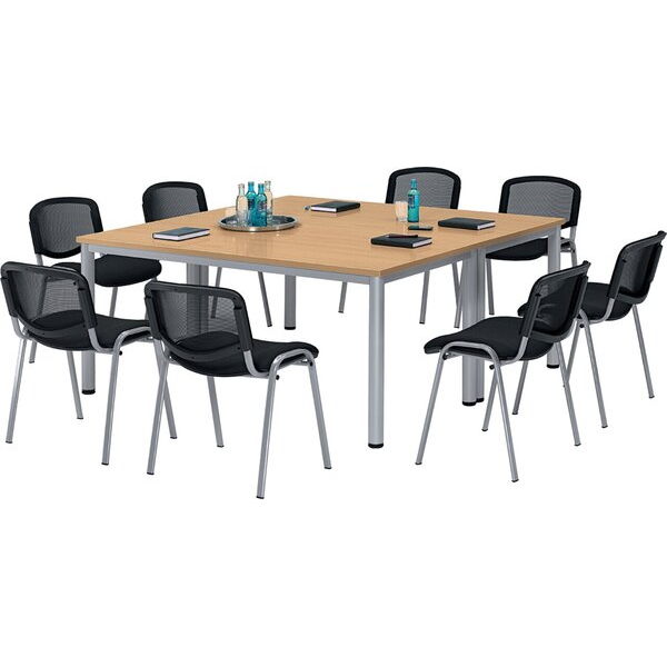 4255704329537 - Schreibtisch BASE-MODUL Q 72cm (H) 120x120cm (BxT) rechteckig buche   silber 4255704329537 Deskin