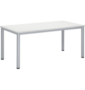 Schreibtisch BASE-MODUL Q, 72cm (H), 160x80cm (BxT), rechteckig, wei&szlig; / silber