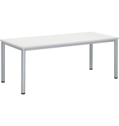 Schreibtisch BASE-MODUL Q, 72cm (H), 180x80cm (BxT), rechteckig, wei&szlig; / silber