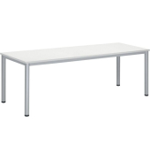 Schreibtisch BASE-MODUL Q, 72cm (H), 200x80cm (BxT), rechteckig, wei&szlig; / silber