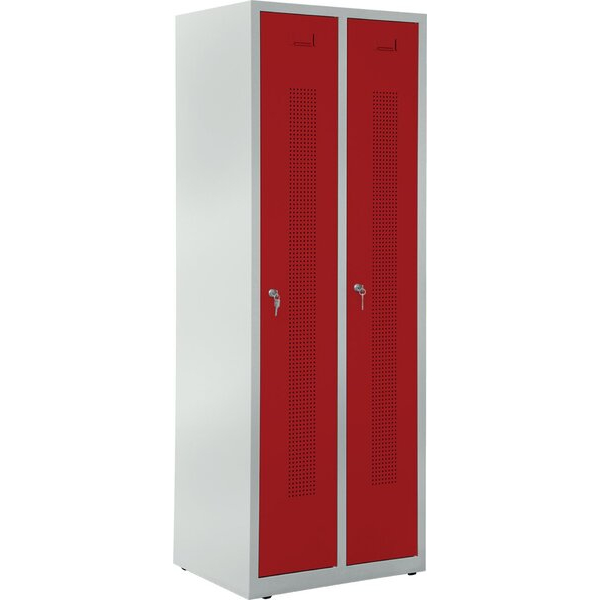 4255704329674 - Garderobenspind Zylinderschloss (H x B x T) 1700 x 590 x 500 mm grau rot 4255704329674 Deskin