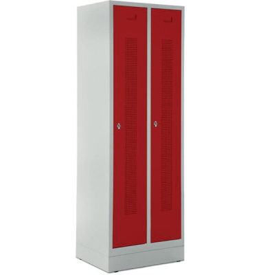 Garderobenspind, Sockel, Drehriegelschloss, (H x B x T) 1800 x 590 x 500 mm, grau/rot