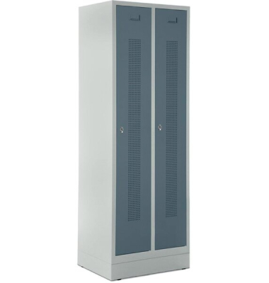 Garderobenspind, Sockel, Drehriegelschloss, (H x B x T) 1800 x 590 x 500 mm, grau/blaugrau
