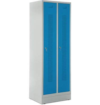 Garderobenspind, Sockel, Zylinderschloss, (H x B x T) 1800 x 590 x 500 mm, grau/blau