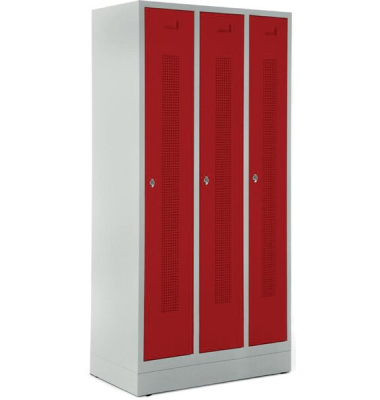 Garderobenspind, Sockel, Drehriegelschloss, (H x B x T) 1800 x 870 x 500 mm, grau/rot