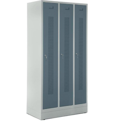Garderobenspind, Sockel, Zylinderschloss, (H x B x T) 1800 x 870 x 500 mm, grau/blaugrau