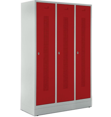 Garderobenspind, Sockel, Drehriegelschloss, (H x B x T) 1800 x 1185 x 500 mm, grau/rot