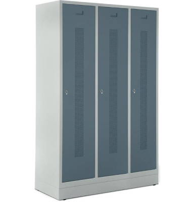 Garderobenspind, Sockel, Drehriegelschloss, (H x B x T) 1800 x 1185 x 500 mm, grau/blaugrau