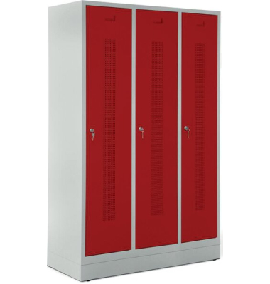 Garderobenspind, Sockel, Zylinderschloss, (H x B x T) 1800 x 1185 x 500 mm, grau/rot