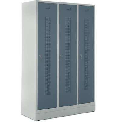 Garderobenspind, Sockel, Zylinderschloss, (H x B x T) 1800 x 1185 x 500 mm, grau/blaugrau