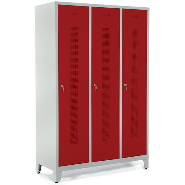 4255704330540 - Garderobenspind Füße Zylinderschloss (H x B x T) 1800 x 1185 x 500 mm grau rot 4255704330540 Deskin