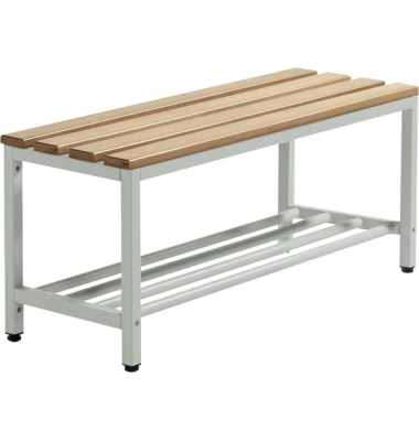 Sitzbank, Stahlgestell, Buchenholzleisten, (H x B x T) 440 x 1000 x 365 mm, grau/buche