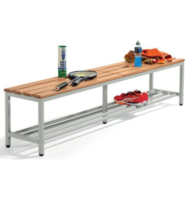 Sitzbank, Stahlgestell, Buchenholzleisten, (H x B x T) 440 x 2000 x 365 mm, grau/buche
