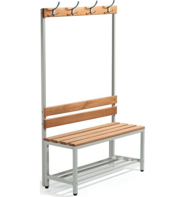 Garderobenbank, Stahlgestell, Buchenholzleisten, (H x B x T) 1850 x 1000 x 395 mm, grau/buche