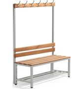 Garderobenbank, Stahlgestell, Buchenholzleisten, (H x B x T) 1850 x 1500 x 395 mm, grau/buche
