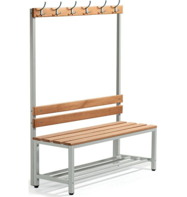 Garderobenbank, Stahlgestell, Buchenholzleisten, (H x B x T) 1850 x 1500 x 395 mm, grau/buche