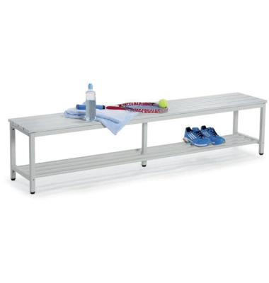 Sitzbank, Stahlgestell, Kunststoffleisten, (H x B x T) 440 x 1500 x 365 mm, grau/grau