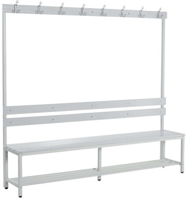 Garderobenbank, Stahlgestell, Kunststoffleisten, (H x B x T) 1850 x 2000 x 395 mm, grau/grau
