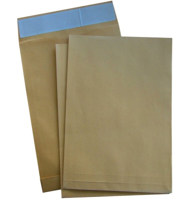 Versandtasche C4, haftklebend, mit Fenster, Falte 20 mm, Klotzboden, 120 g, 229 x 324 x 20 mm, natron