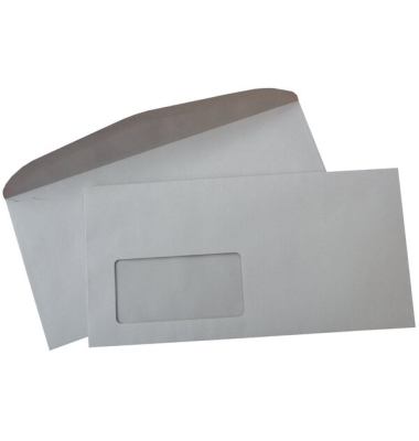 Kuvertierumschlag, gummiert, mit Fenster, Recycling, 75 g, ohne Innendruck, 114 x 229 mm, grau