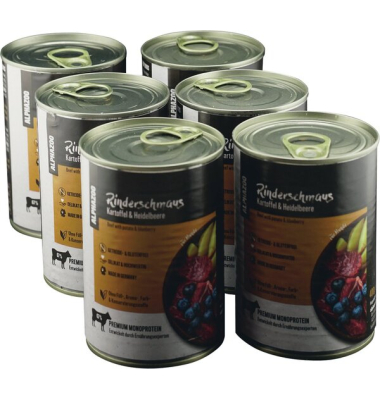 Rinderschmaus Nassfutter 6 x 400 g für Hunde, getreidefreies Hundefutter