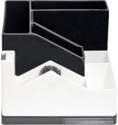 Schreibtisch-Organizer POSEIDON, schwarz/weiß, 5 Fächer, mit Klebebandabroller, 360° drehbar