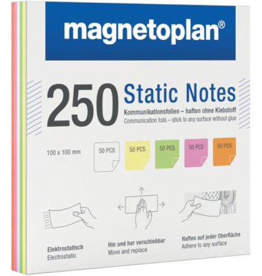 Notes Static, 100 x 100 mm, haftend durch statische Aufladung, sortiert in weiß, gelb, grün rosa, orange