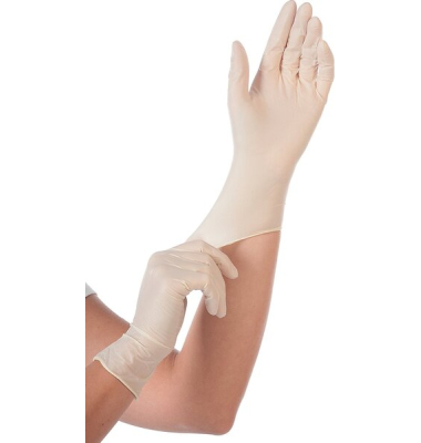 Einweghandschuhe Hygostar Grip, Latex, lebensmittelecht, wei&szlig;, Gr&ouml;&szlig;e 6/XS,