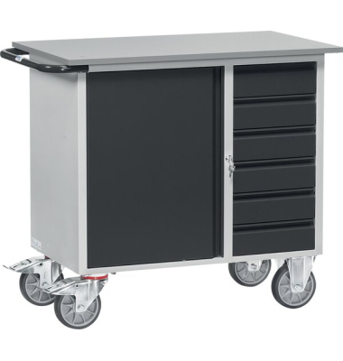 Werkstattwagen 2450, 1 Schrank, 6 Schubladen, Stahlblech, anthrazitgrau