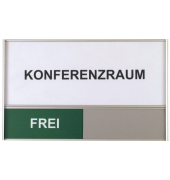 Türschild Raumbelegung, Konferenzraum, Anzeiger Frei/Besetzt in rot/grün, Schiebeschild, silber