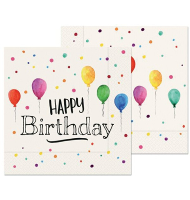 Serviette 20er, 330 mm x 330 mm, dreilagig, Motiv Happy Birthday