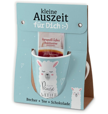 Porzellanbecher 250ml + 1 Teebeutel + Schokolade 40g Motiv Lama