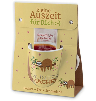 Porzellanbecher 250ml + 1 Teebeutel + Schokolade 40g, Motiv Faultier