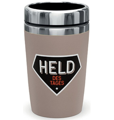 Thermobecher to go 240ml, Doppelwand-Edelstahleinsatz Motiv Held des Tages