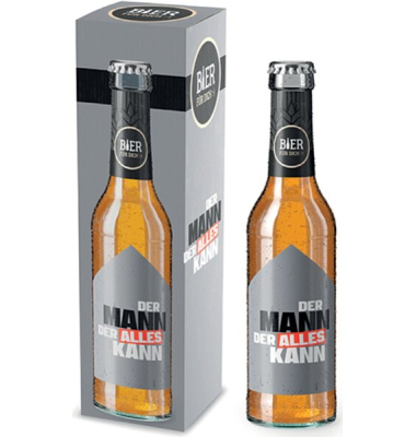 Bier 0,33l, untergäriges Lagerbier, Motiv Der Mann der alles kann