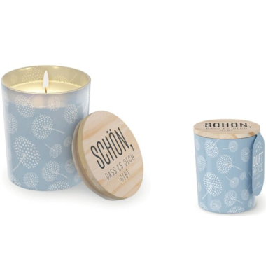 Kerzen 6513921 Pusteblume blau/wei&szlig; 7x7x8,5cm ca. 30 Stunden Brenndauer