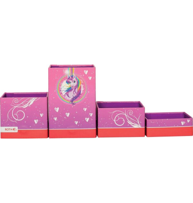 Stifteköcher Set, Pappe, faltbar, Einhornportrait, pink